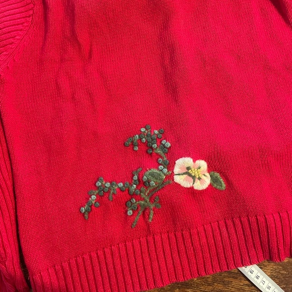 Red Knit Cardigan with Felted Flowers - Picture 4 of 5